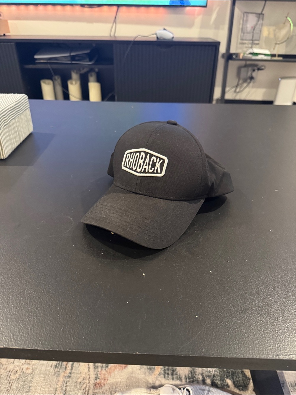 Rhoback Black Baseball Cap with White Logo Patch